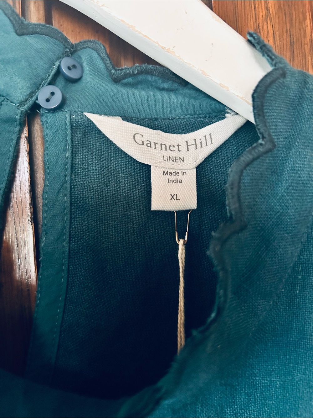 New~ Coastline Teal Blue Scalloped Linen Top size XL ~by Garnet Hill - Picture 3 of 14